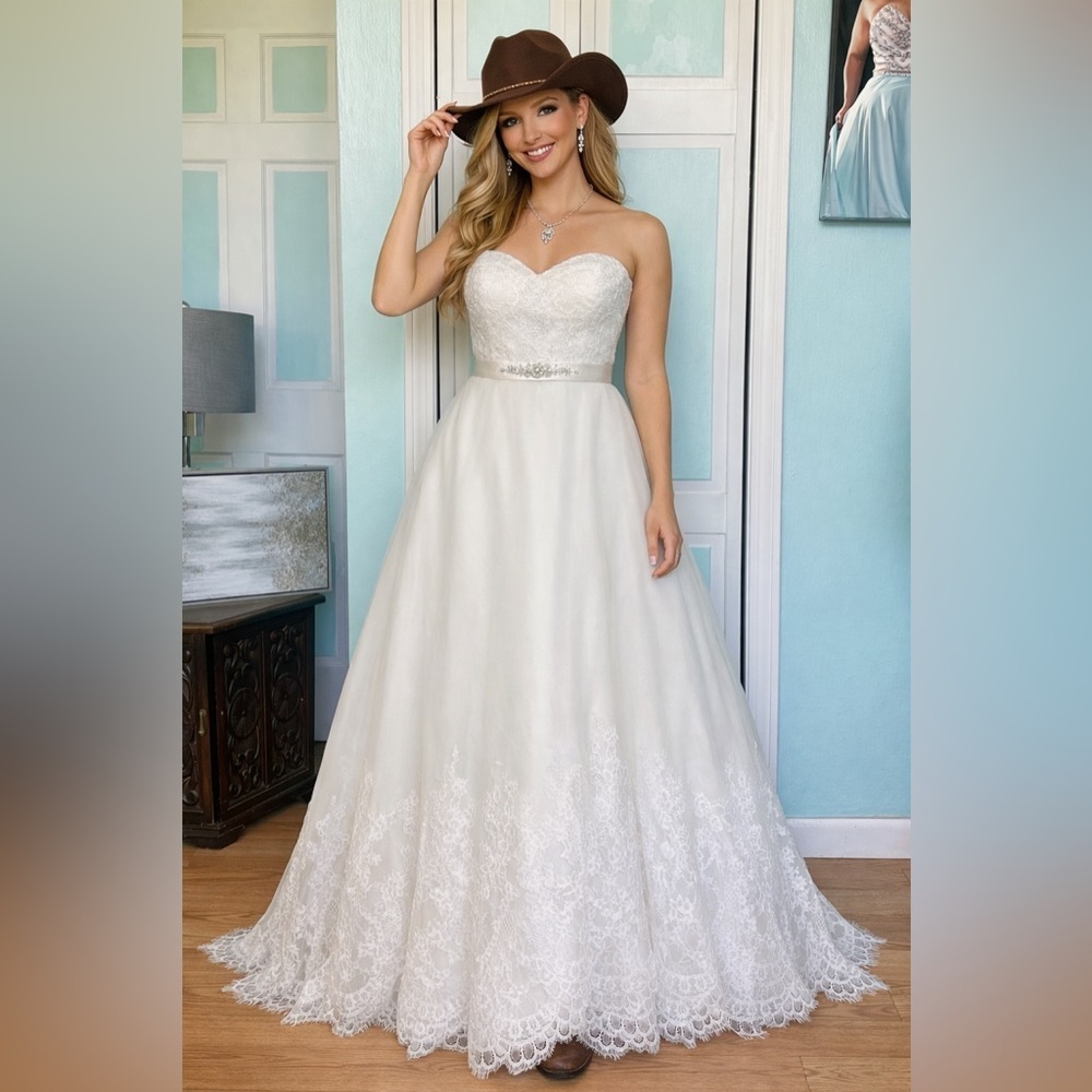 Size 12 14 Ivory A-Line wedding dress ball gown lace tulle Ella Rosa NWT
